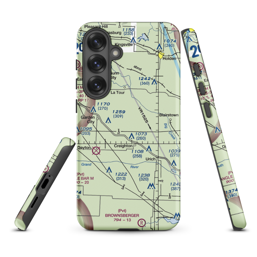 Flying G Airport (0MO1) VFR Sectional Samsung Phone Case Samsung Galaxy S25 Plus model shown