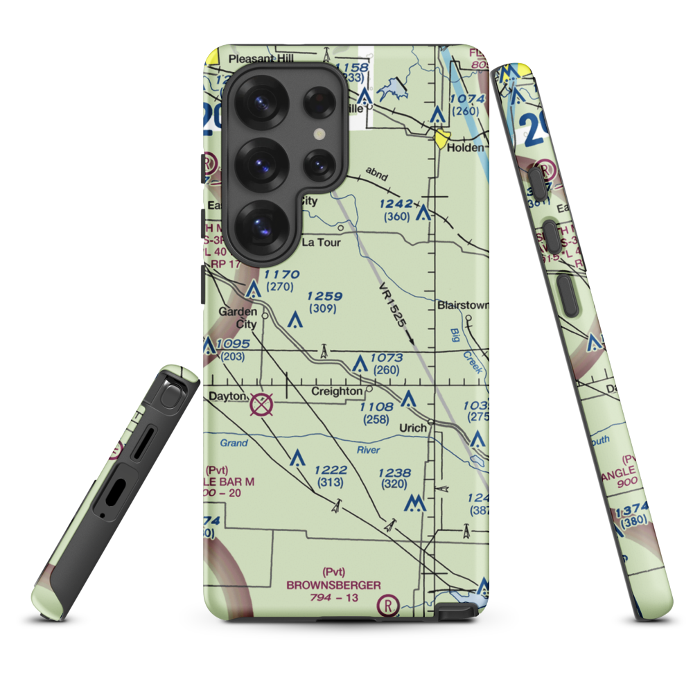 Flying G Airport (0MO1) VFR Sectional Samsung Phone Case Samsung Galaxy S25 Ultra model shown