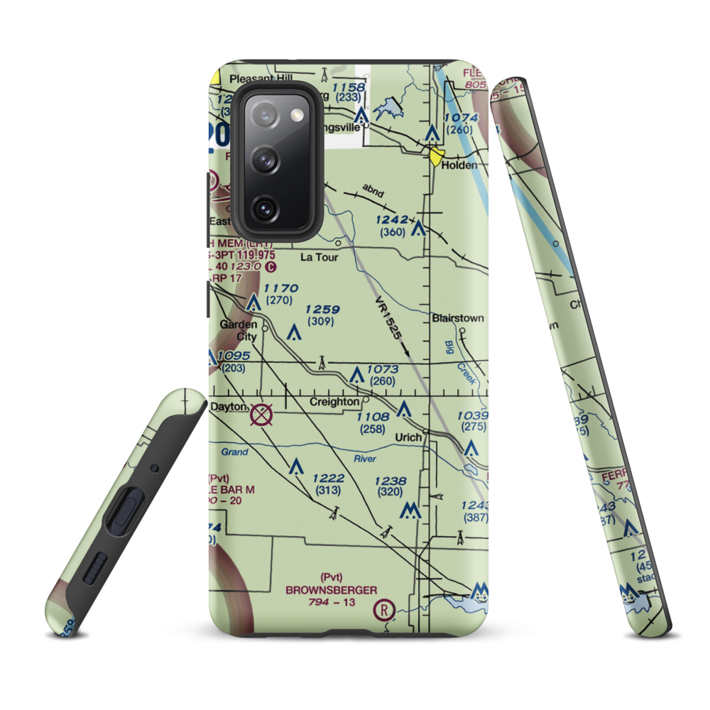 Flying G Airport (0MO1) VFR Sectional Samsung Phone Case Samsung Galaxy S20 FE model shown