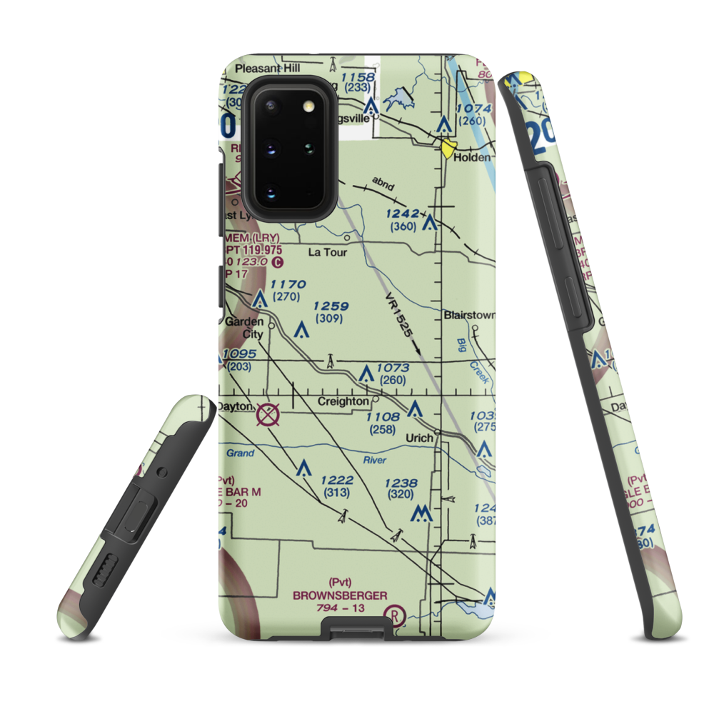 Flying G Airport (0MO1) VFR Sectional Samsung Phone Case Samsung Galaxy S20 Plus model shown