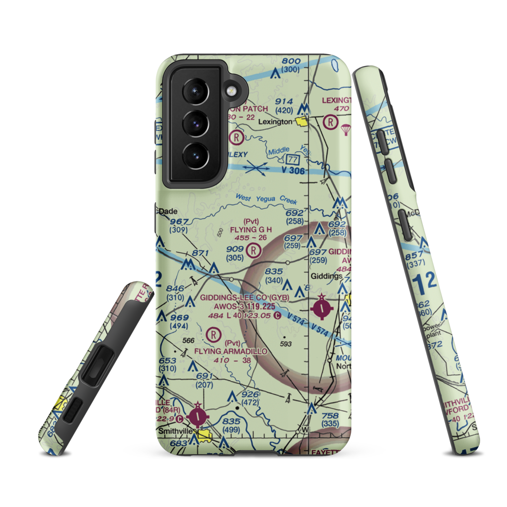 Flying G H Ranch Airport (9TE7) VFR Sectional Samsung Phone Case Samsung Galaxy S21 FE model shown