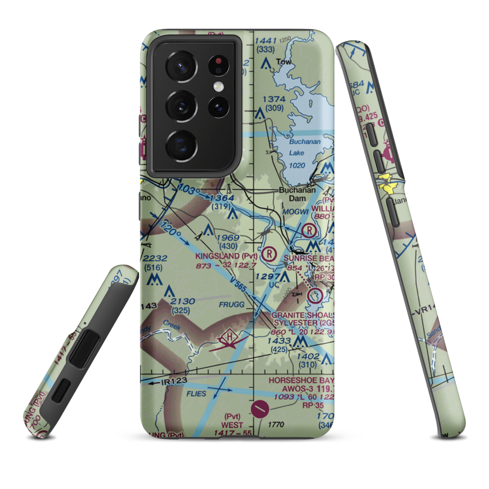 Flying H Ranch Airport (54TX) VFR Sectional Samsung Phone Case Samsung Galaxy S21 Plus model shown