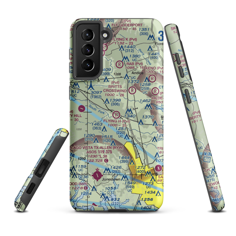 Flying H Ranch Airport (9TX4) VFR Sectional Samsung Phone Case Samsung Galaxy S21 Plus model shown