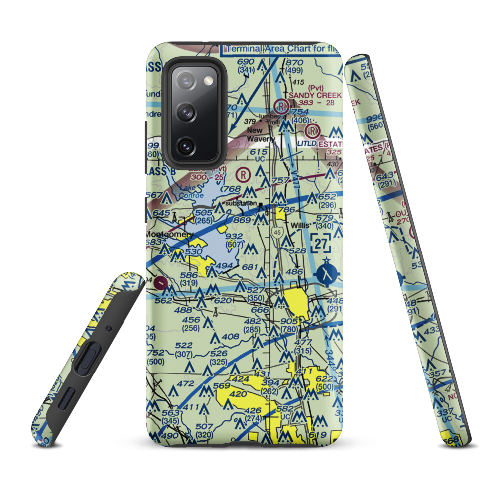 Flying Hare Field Airport (34XS) VFR Sectional Samsung Phone Case Samsung Galaxy S20 FE model shown