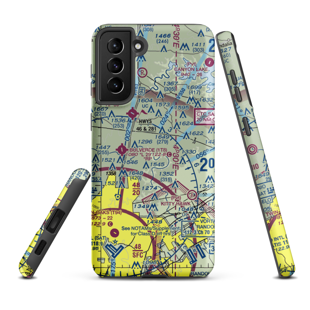Flying J Airport (86TX) VFR Sectional Samsung Phone Case Samsung Galaxy S21 Plus model shown