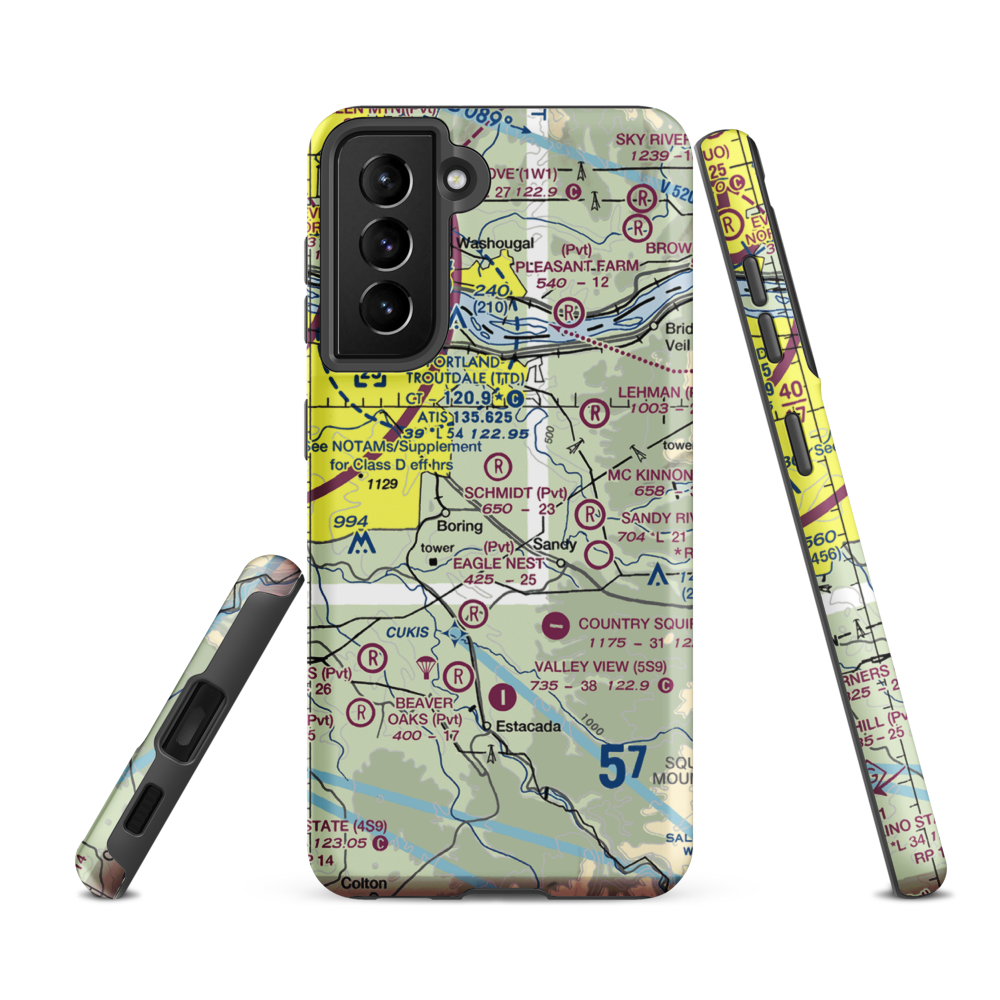Flying K Bar J Ranch Airport (OR35) VFR Sectional Samsung Phone Case Samsung Galaxy S21 FE model shown