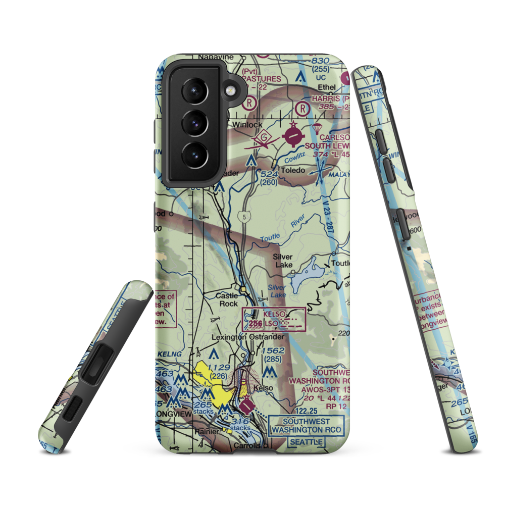 Flying K Ranch Airport (WA99) VFR Sectional Samsung Phone Case Samsung Galaxy S21 FE model shown