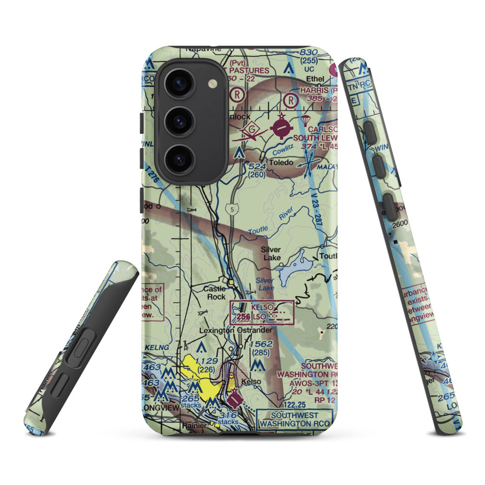 Flying K Ranch Airport (WA99) VFR Sectional Samsung Phone Case Samsung Galaxy S23 Plus model shown
