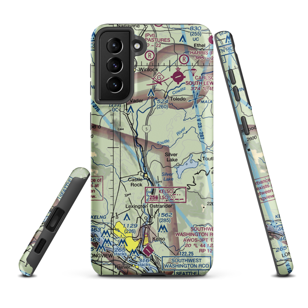 Flying K Ranch Airport (WA99) VFR Sectional Samsung Phone Case Samsung Galaxy S21 Plus model shown