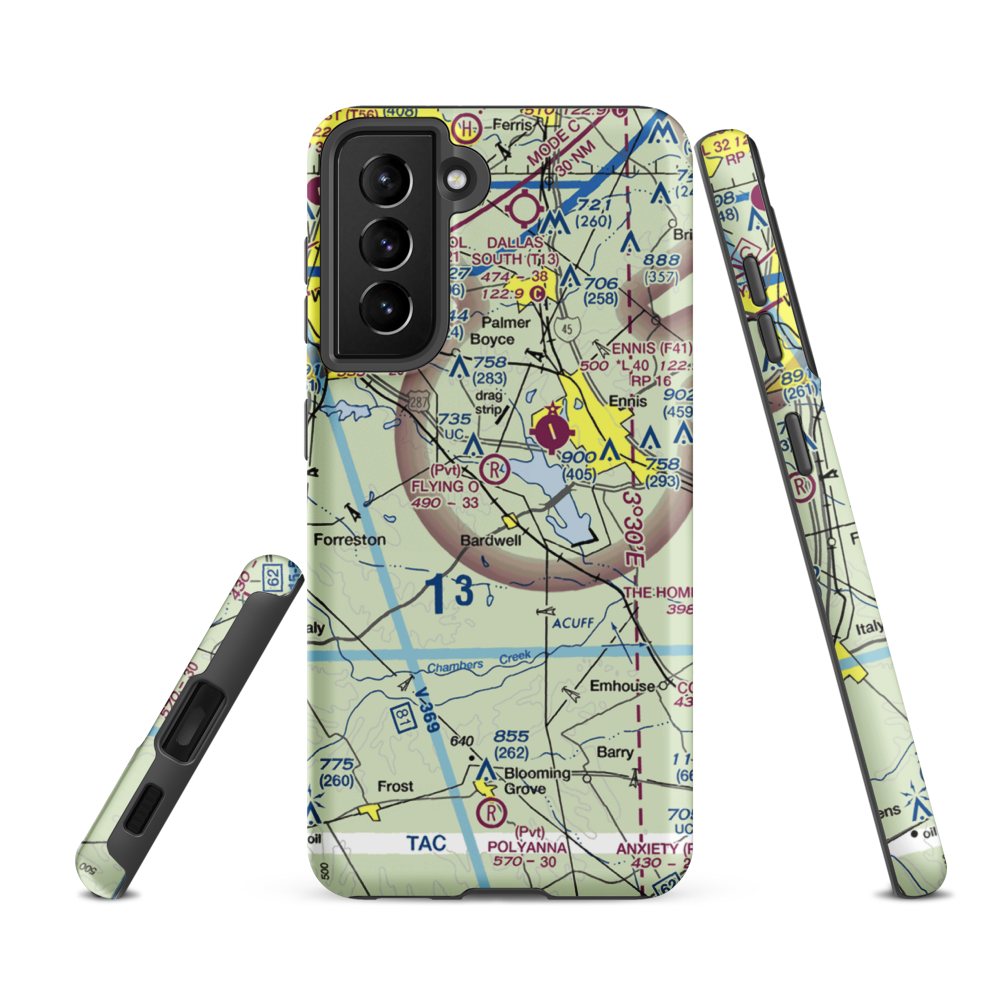 Flying O Airport (TX29) VFR Sectional Samsung Phone Case Samsung Galaxy S21 FE model shown