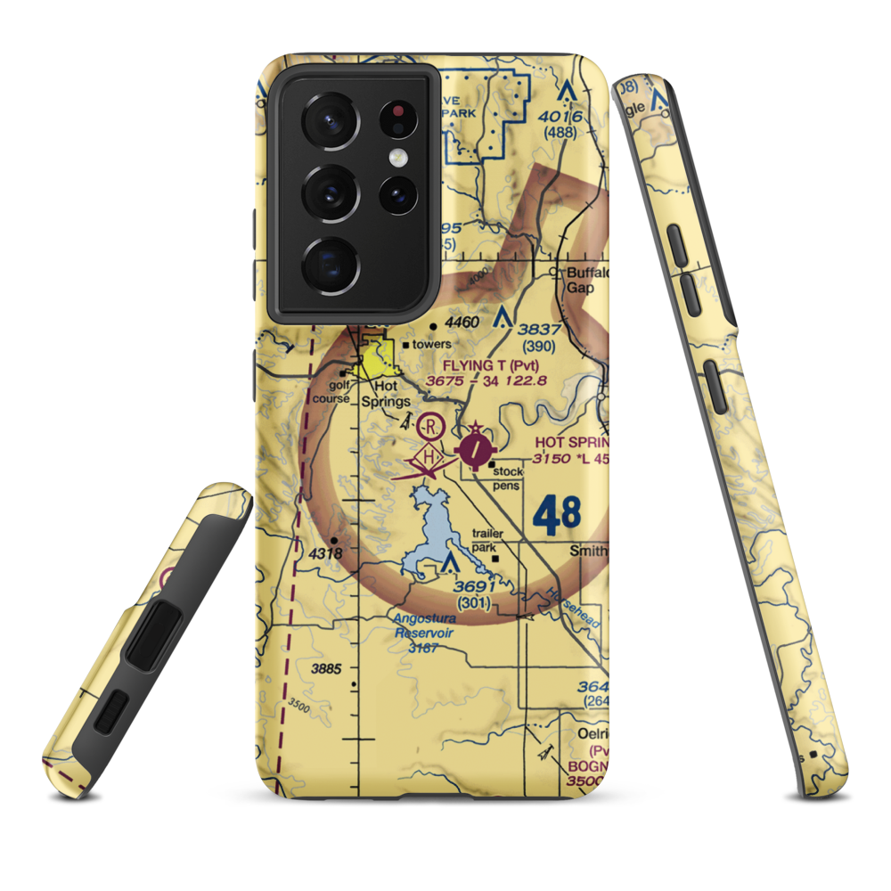 Flying T Airport (SD68) VFR Sectional Samsung Phone Case Samsung Galaxy S21 Plus model shown