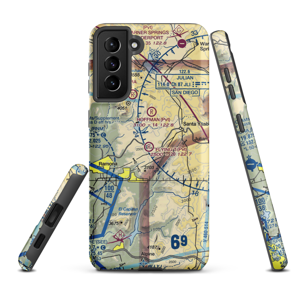 Flying T Ranch Airport (CA76) VFR Sectional Samsung Phone Case Samsung Galaxy S21 FE model shown