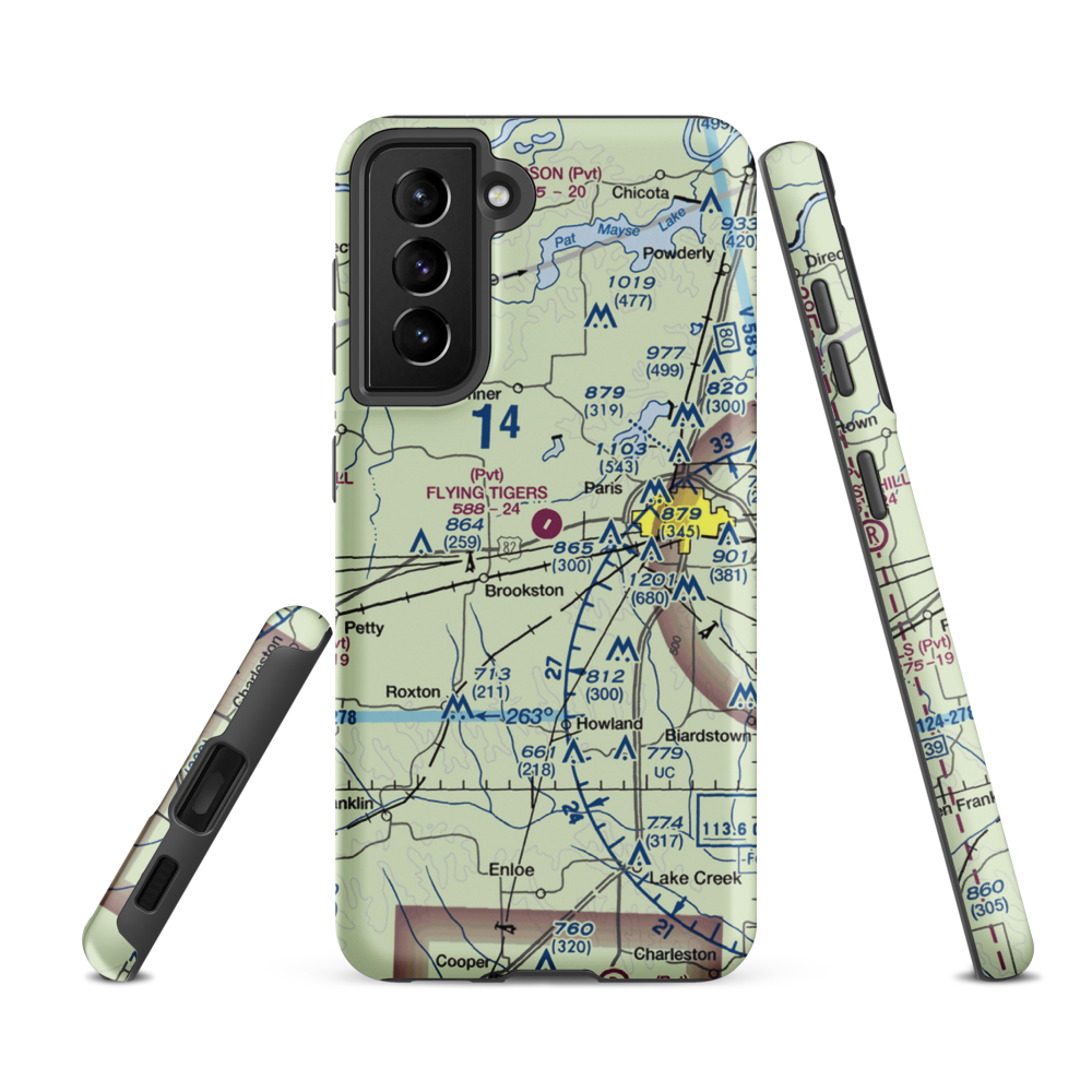Flying Tigers Airport (39TA) VFR Sectional Samsung Phone Case Samsung Galaxy S21 FE model shown