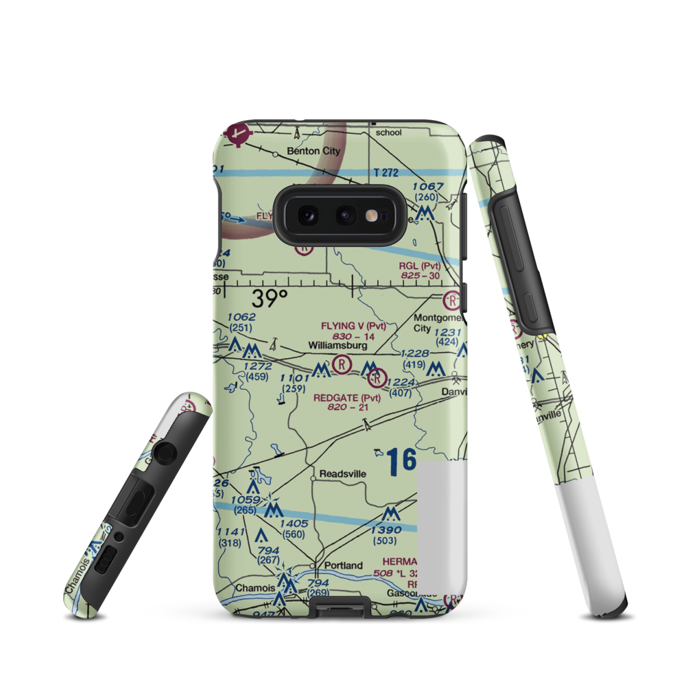 Flying V Ranch Airport (10MO) VFR Sectional Samsung Phone Case Samsung Galaxy S10e model shown