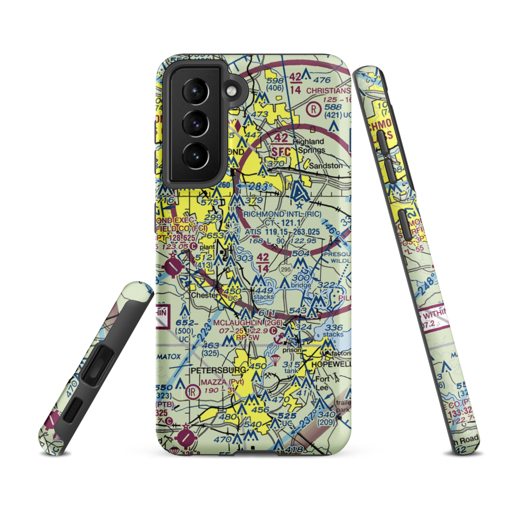 Flying W Airport (4VA3) VFR Sectional Samsung Phone Case Samsung Galaxy S21 FE model shown