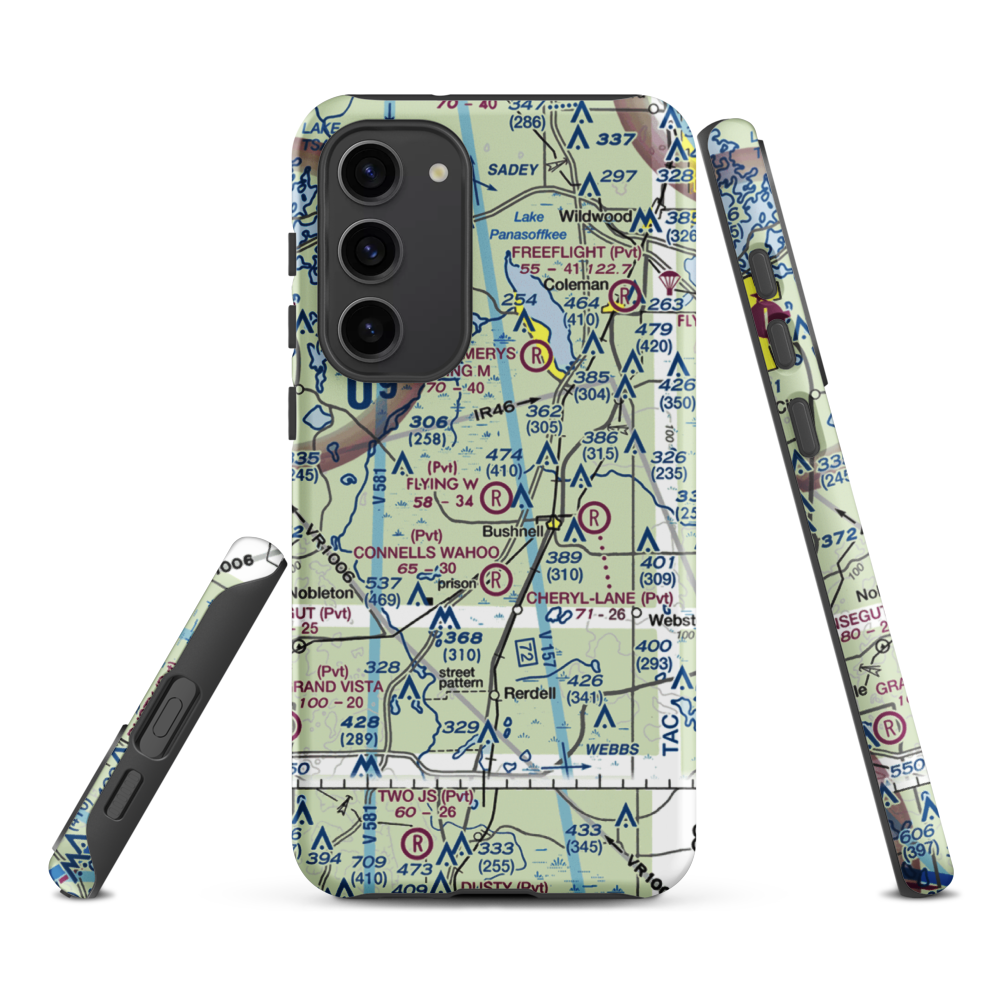 Flying W Airranch Airport (9FL1) VFR Sectional Samsung Phone Case Samsung Galaxy S23 Plus model shown