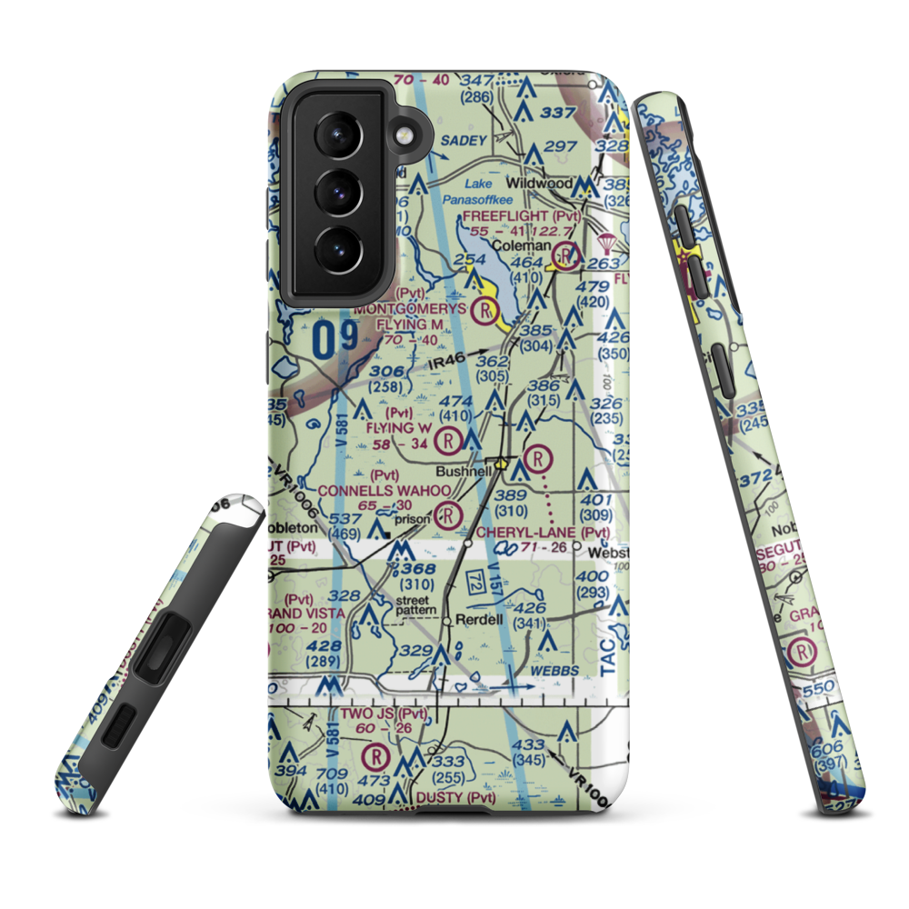 Flying W Airranch Airport (9FL1) VFR Sectional Samsung Phone Case Samsung Galaxy S21 Plus model shown