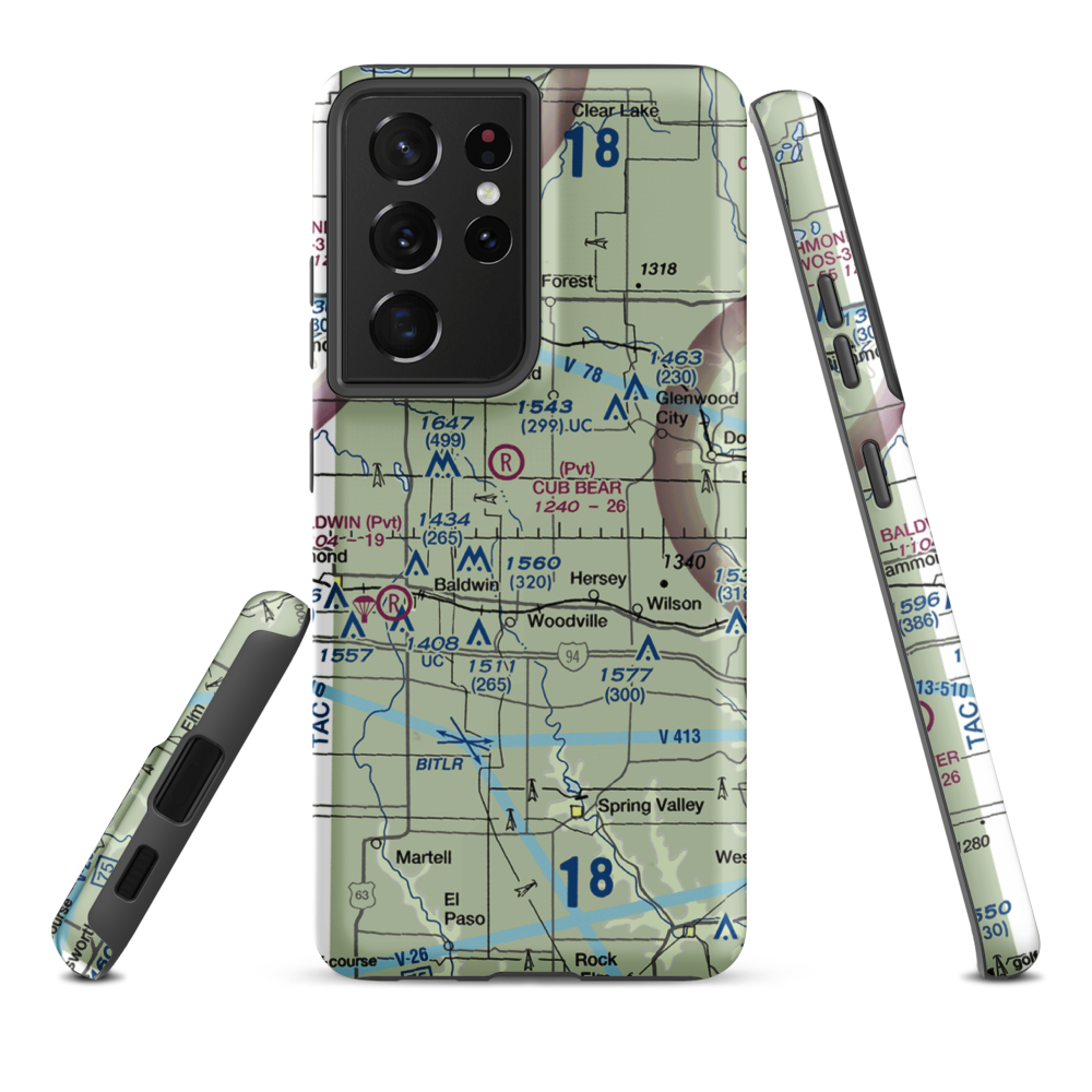 Flyplassen Airport (54WI) VFR Sectional Samsung Phone Case Samsung Galaxy S21 Ultra model shown