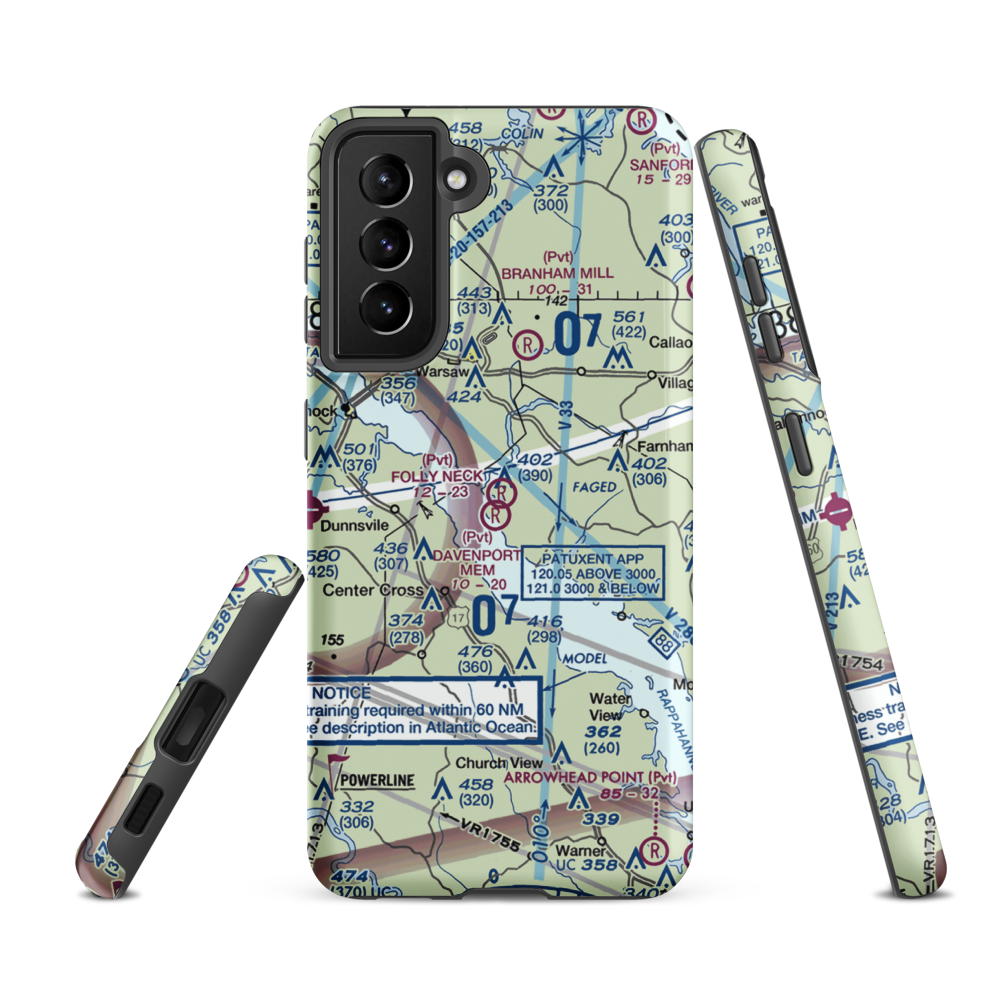 Folly Neck Airport (2VG8) VFR Sectional Samsung Phone Case Samsung Galaxy S21 FE model shown