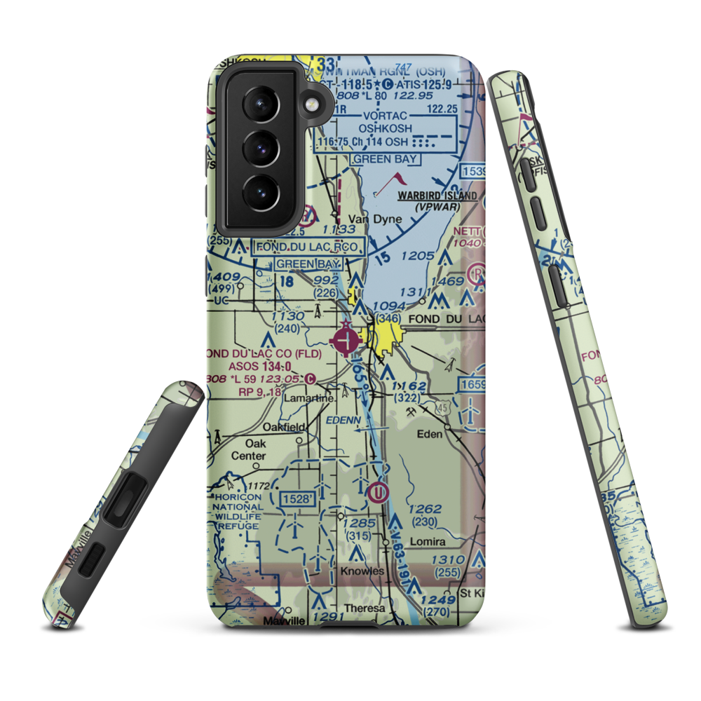 Fond du Lac County Airport (FLD) VFR Sectional Samsung Phone Case Samsung Galaxy S21 FE model shown