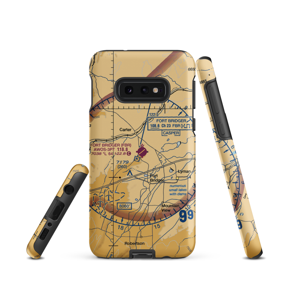 Fort Bridger Airport (FBR) VFR Sectional Samsung Phone Case Samsung Galaxy S10e model shown
