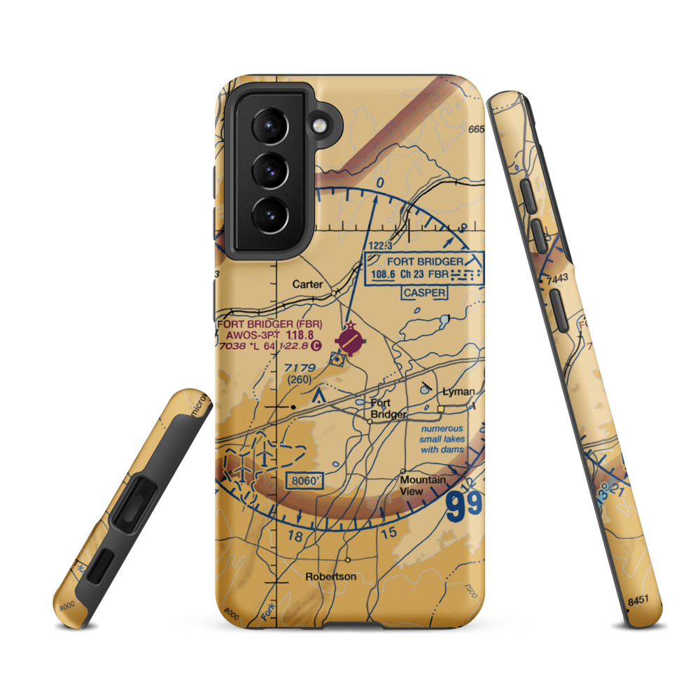 Fort Bridger Airport (FBR) VFR Sectional Samsung Phone Case Samsung Galaxy S21 FE model shown