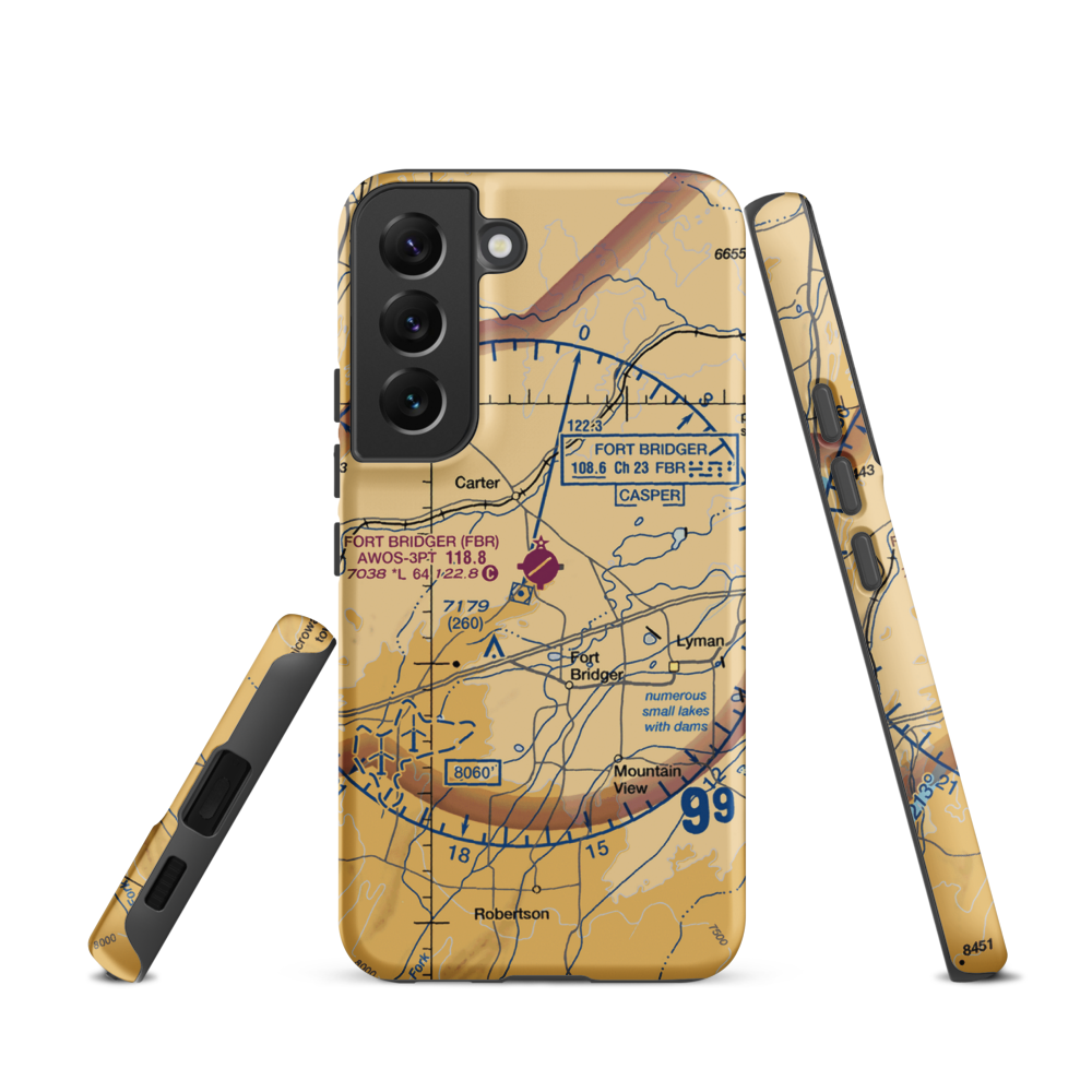 Fort Bridger Airport (FBR) VFR Sectional Samsung Phone Case Samsung Galaxy S22 model shown
