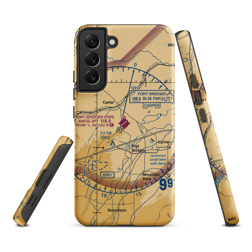 Fort Bridger Airport (FBR) VFR Sectional Samsung Phone Case Samsung Galaxy S22 Plus model shown