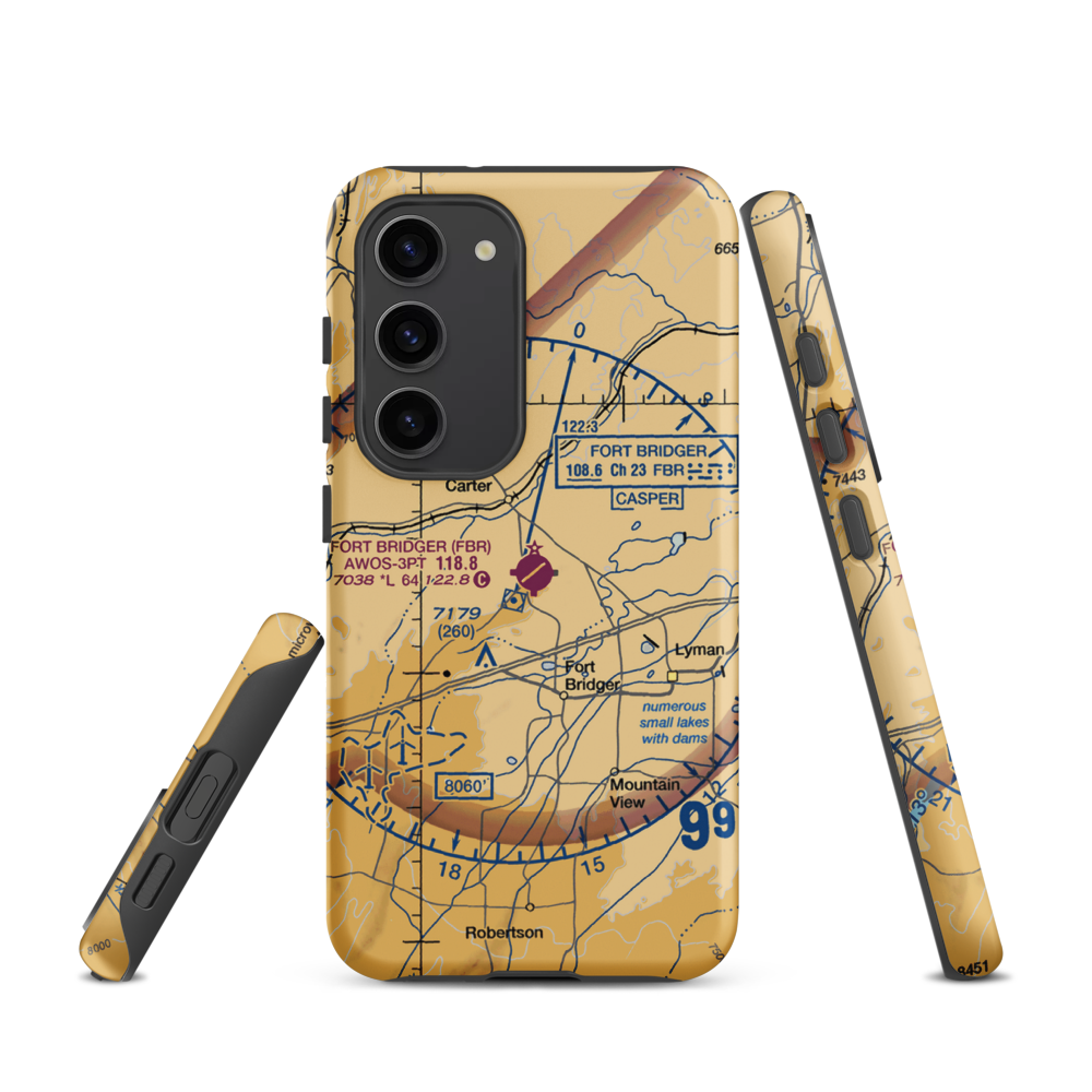 Fort Bridger Airport (FBR) VFR Sectional Samsung Phone Case Samsung Galaxy S23 model shown