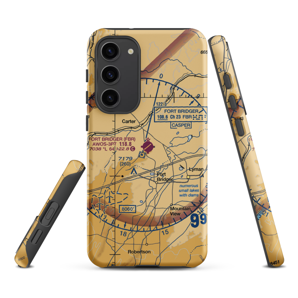 Fort Bridger Airport (FBR) VFR Sectional Samsung Phone Case Samsung Galaxy S23 Plus model shown