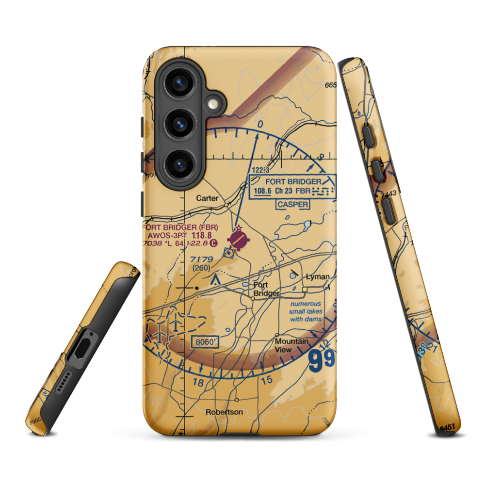 Fort Bridger Airport (FBR) VFR Sectional Samsung Phone Case Samsung Galaxy S24 Plus model shown