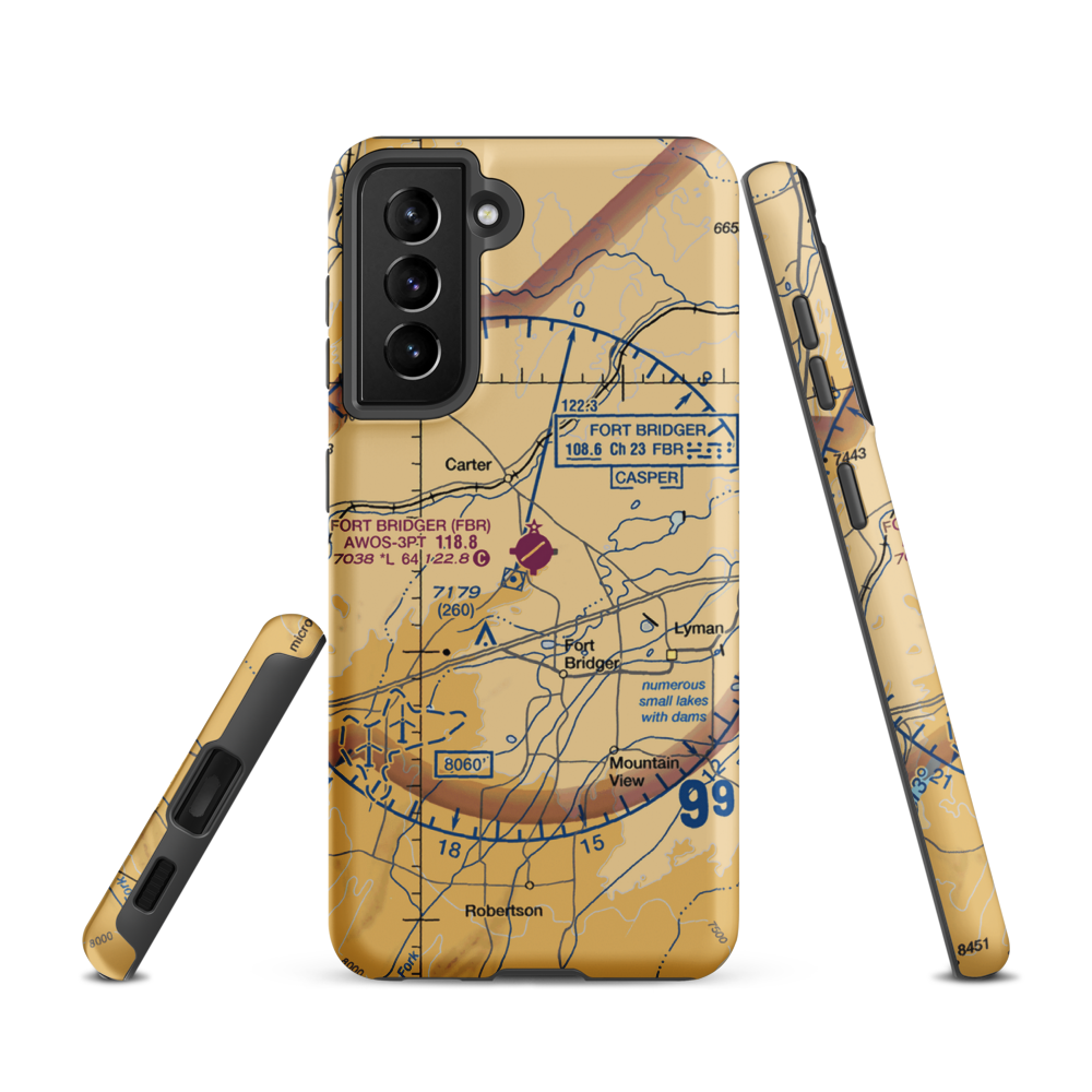 Fort Bridger Airport (FBR) VFR Sectional Samsung Phone Case Samsung Galaxy S21 model shown