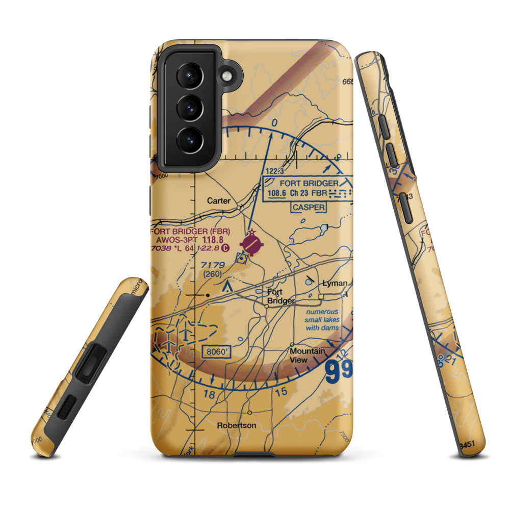 Fort Bridger Airport (FBR) VFR Sectional Samsung Phone Case Samsung Galaxy S21 FE model shown