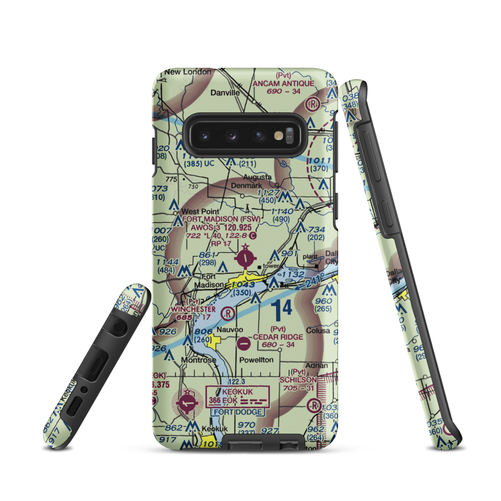 Fort Madison Municipal Airport (FSW) VFR Sectional Samsung Phone Case Samsung Galaxy S10 model shown