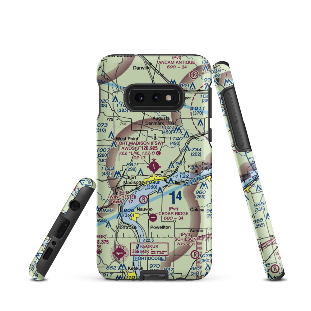 Fort Madison Municipal Airport (FSW) VFR Sectional Samsung Phone Case Samsung Galaxy S10e model shown