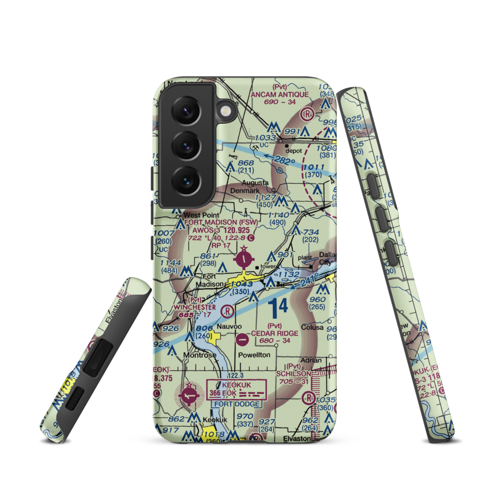 Fort Madison Municipal Airport (FSW) VFR Sectional Samsung Phone Case Samsung Galaxy S22 model shown