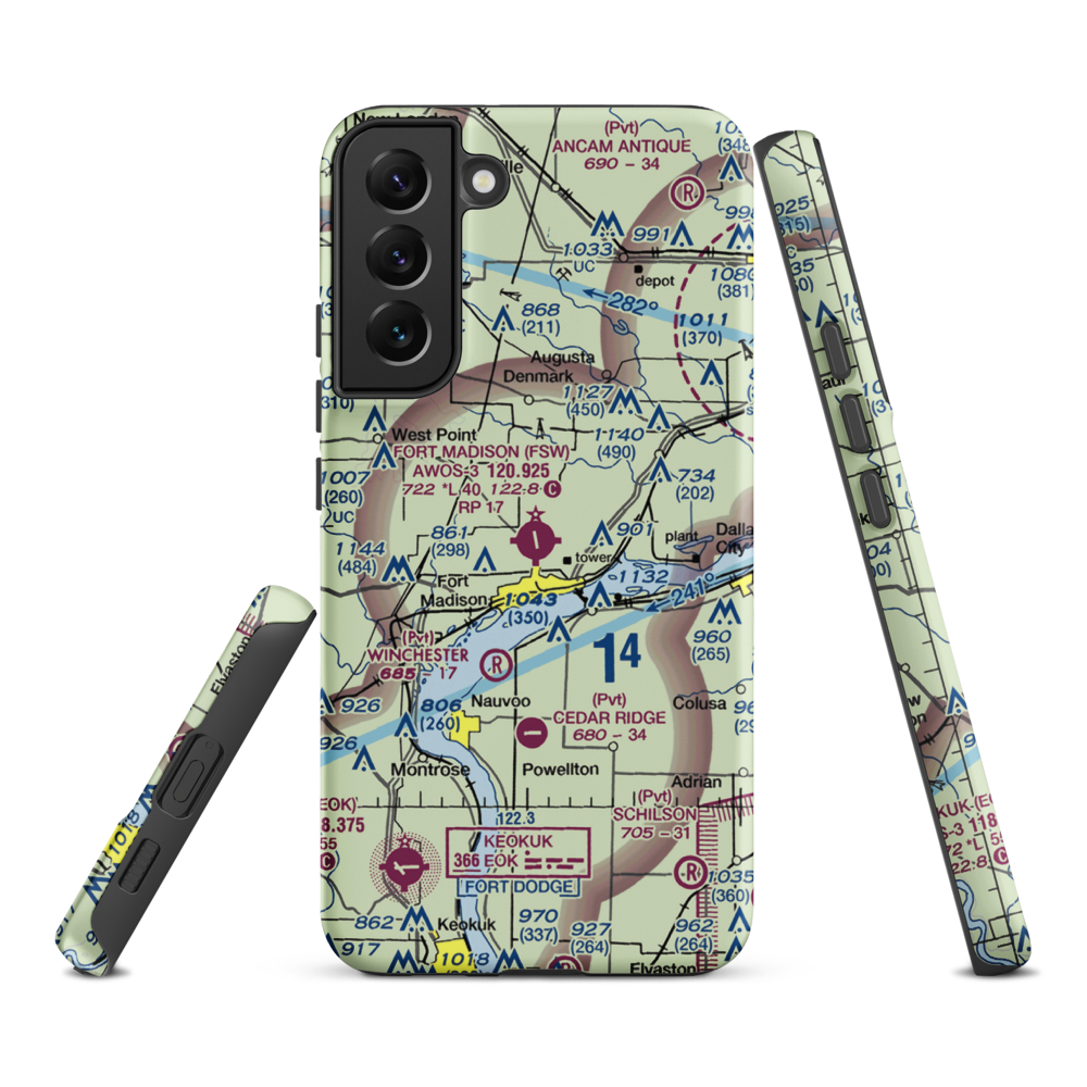 Fort Madison Municipal Airport (FSW) VFR Sectional Samsung Phone Case Samsung Galaxy S22 Plus model shown