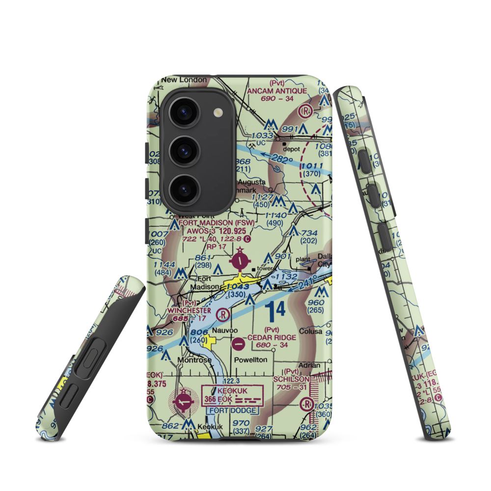 Fort Madison Municipal Airport (FSW) VFR Sectional Samsung Phone Case Samsung Galaxy S23 model shown