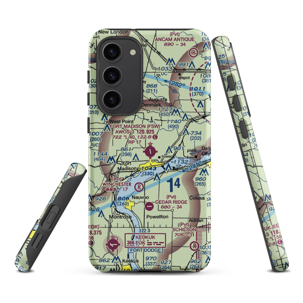 Fort Madison Municipal Airport (FSW) VFR Sectional Samsung Phone Case Samsung Galaxy S23 Plus model shown