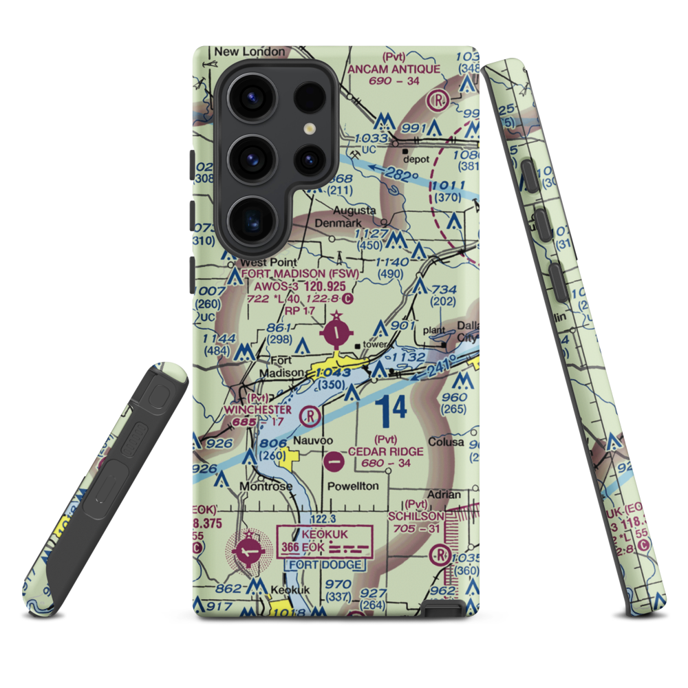 Fort Madison Municipal Airport (FSW) VFR Sectional Samsung Phone Case Samsung Galaxy S23 Ultra model shown