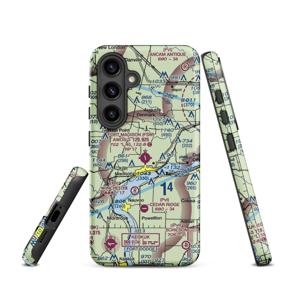 Fort Madison Municipal Airport (FSW) VFR Sectional Samsung Phone Case Samsung Galaxy S24 model shown