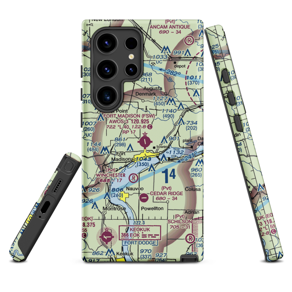 Fort Madison Municipal Airport (FSW) VFR Sectional Samsung Phone Case Samsung Galaxy S24 Ultra model shown