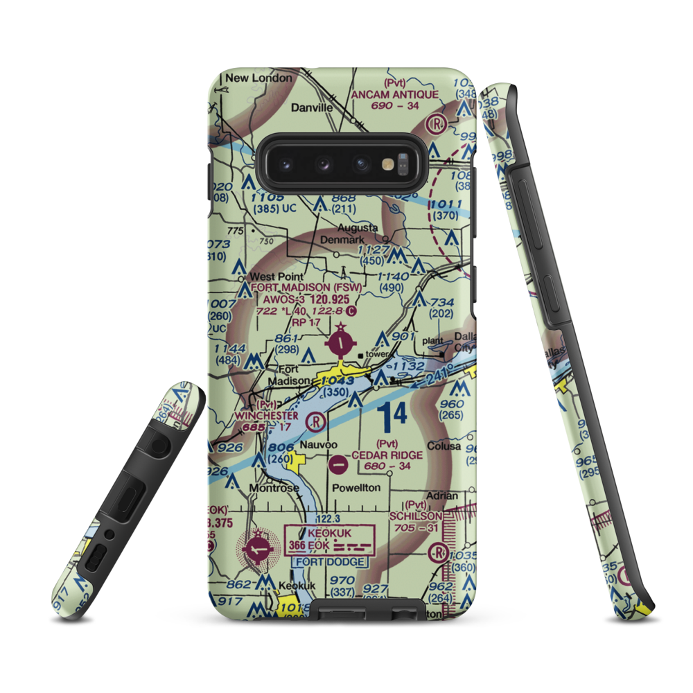 Fort Madison Municipal Airport (FSW) VFR Sectional Samsung Phone Case Samsung Galaxy S10 Plus model shown