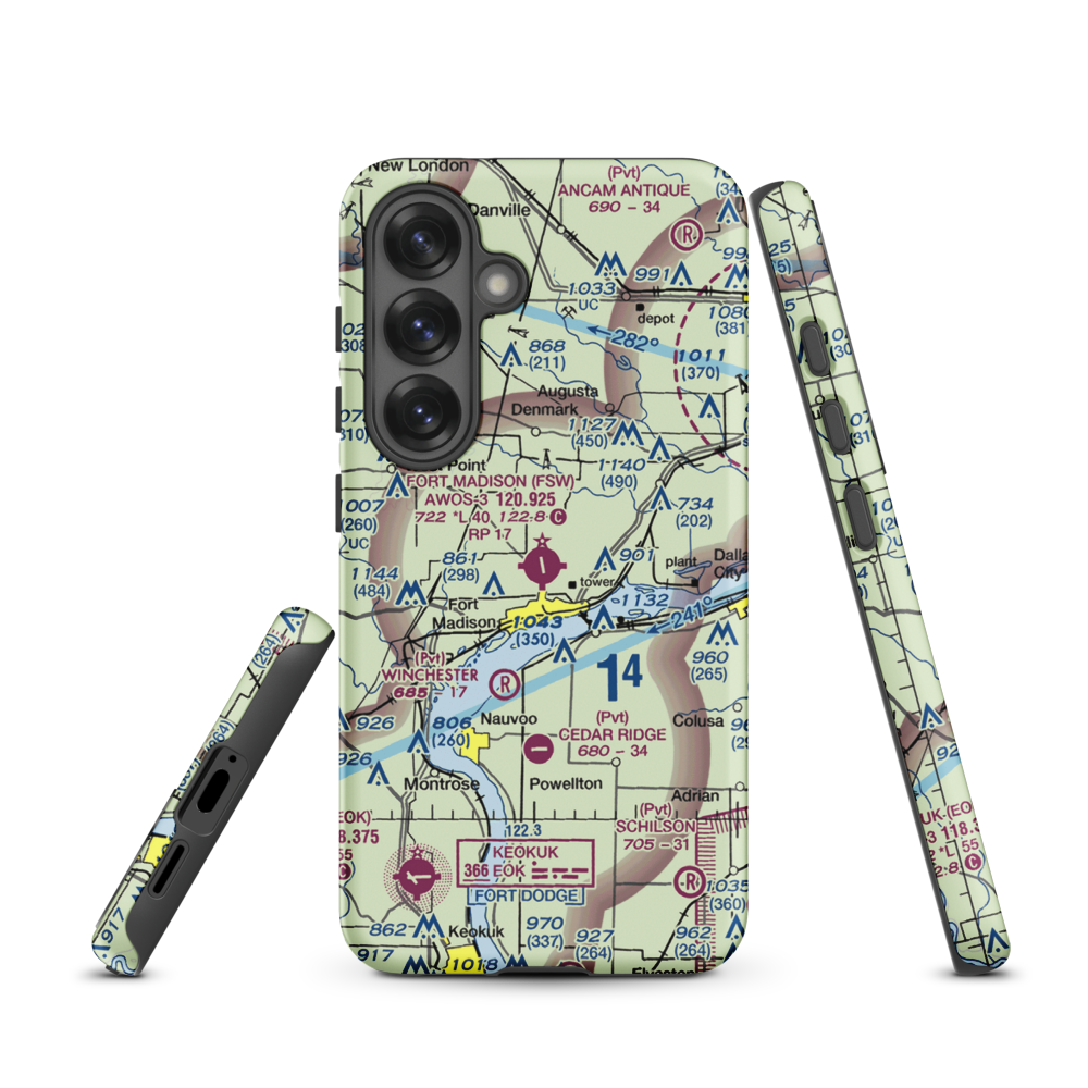 Fort Madison Municipal Airport (FSW) VFR Sectional Samsung Phone Case Samsung Galaxy S25 model shown