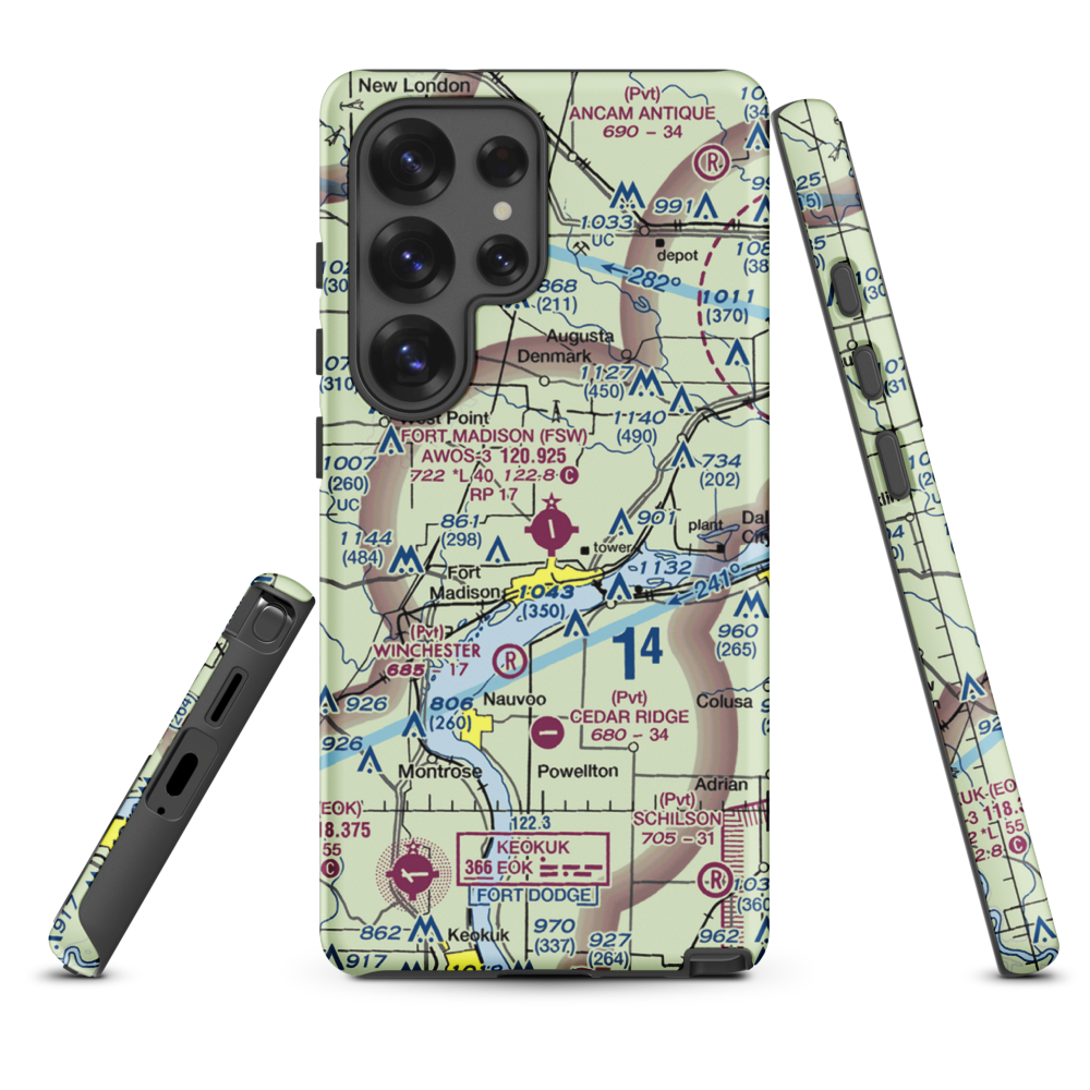 Fort Madison Municipal Airport (FSW) VFR Sectional Samsung Phone Case Samsung Galaxy S25 Ultra model shown