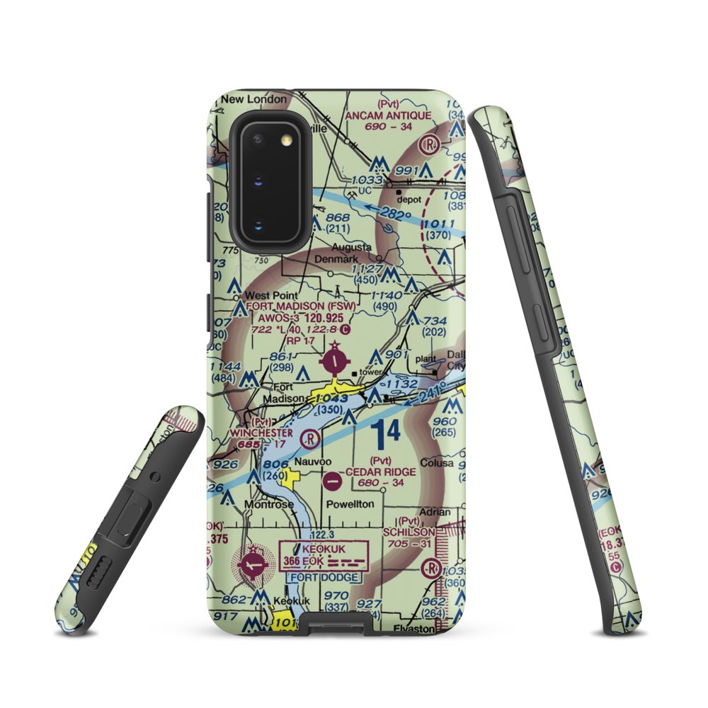 Fort Madison Municipal Airport (FSW) VFR Sectional Samsung Phone Case Samsung Galaxy S20 model shown