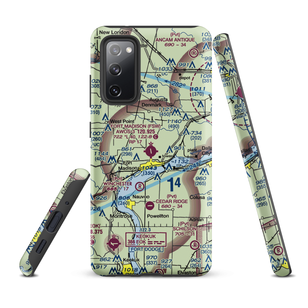 Fort Madison Municipal Airport (FSW) VFR Sectional Samsung Phone Case Samsung Galaxy S20 FE model shown
