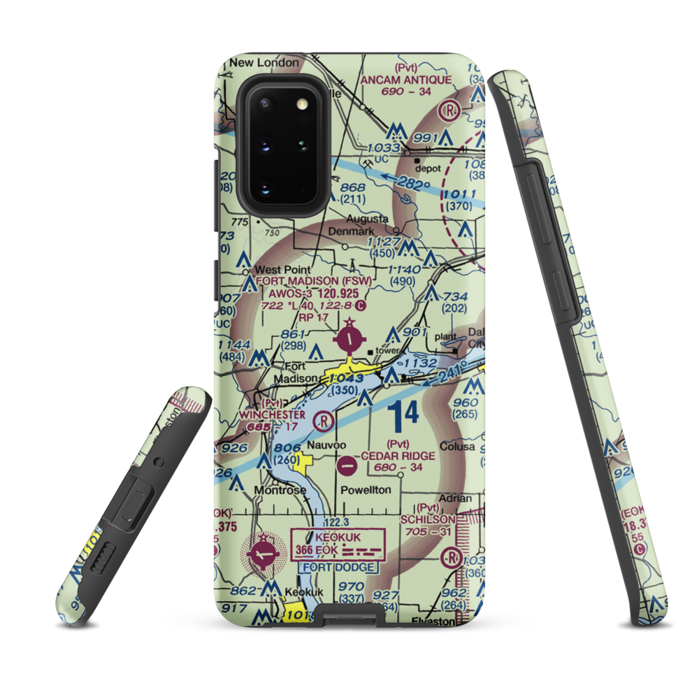 Fort Madison Municipal Airport (FSW) VFR Sectional Samsung Phone Case Samsung Galaxy S20 Plus model shown