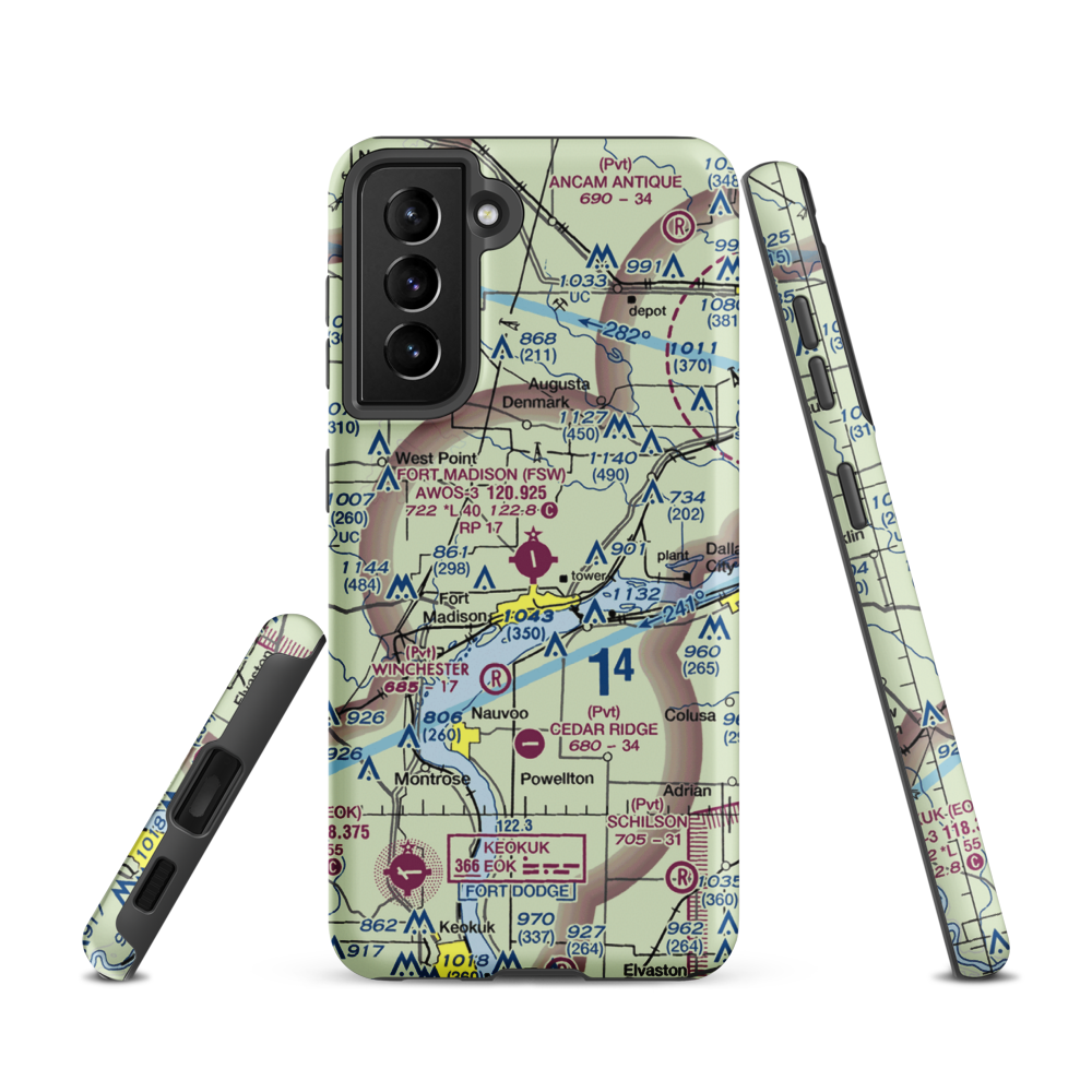 Fort Madison Municipal Airport (FSW) VFR Sectional Samsung Phone Case Samsung Galaxy S21 model shown