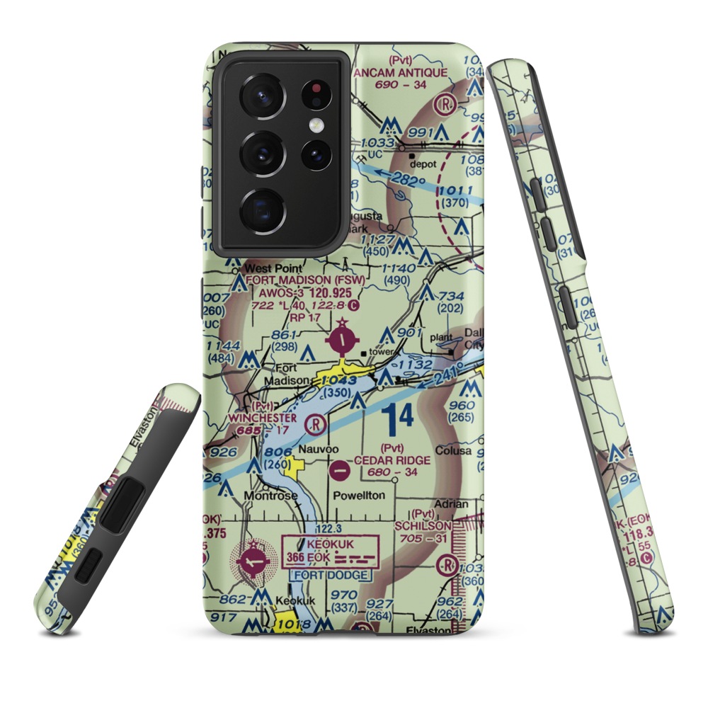 Fort Madison Municipal Airport (FSW) VFR Sectional Samsung Phone Case Samsung Galaxy S21 Ultra model shown